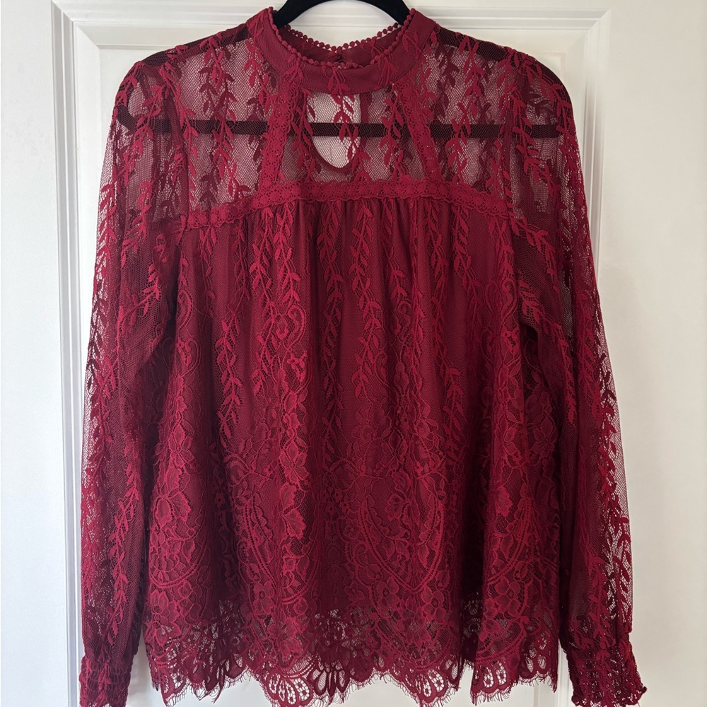 Xhilaration Red Lace Cut Out Blouse with Long Sleeves